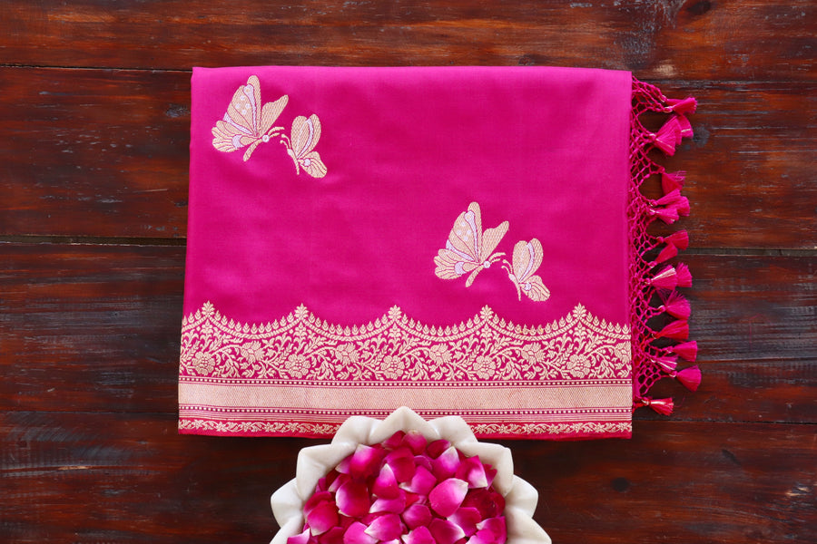 handloom Banarsi saree with butterfly motifs in pure silk