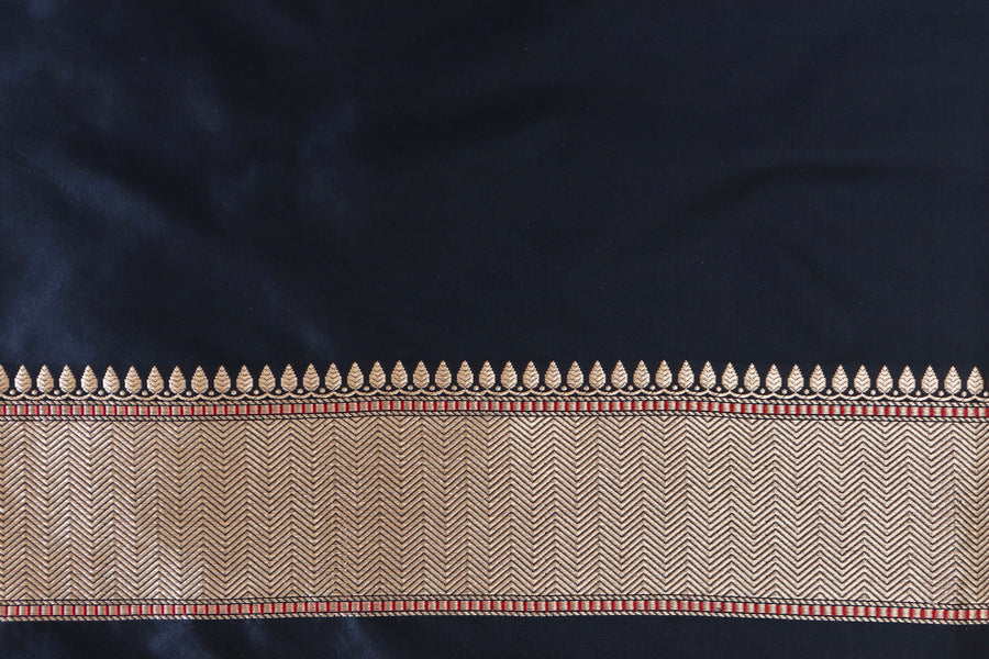 Black Meenadar Handwoven Banarasi Tanchoi Silk Saree