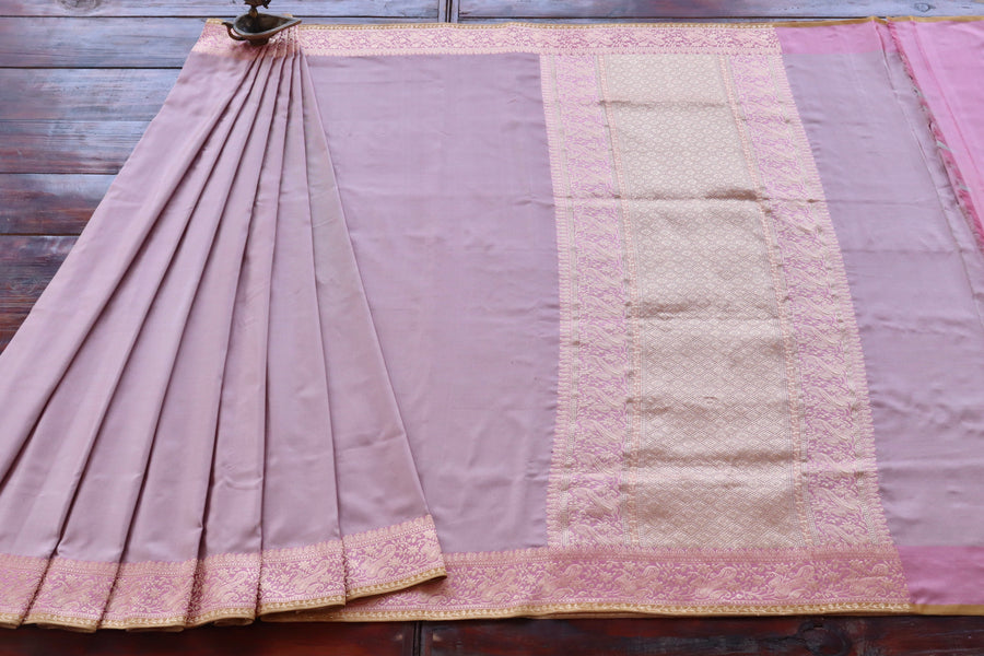 Pink Banarasi Handwoven Satin Silk Saree