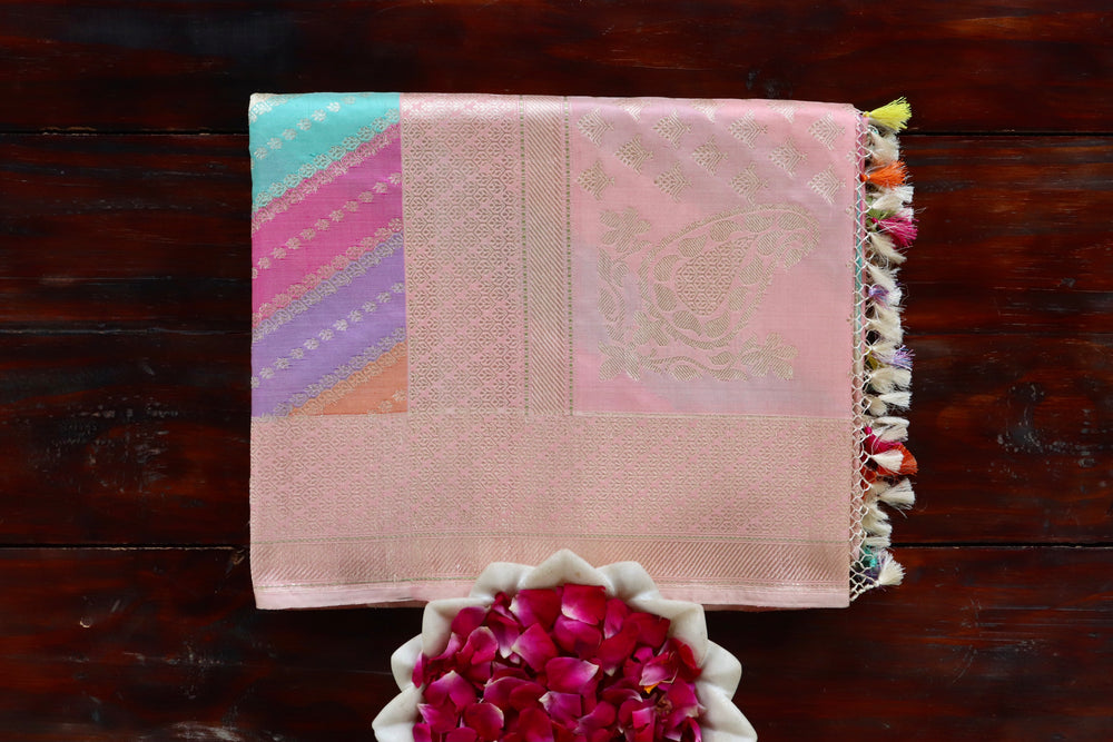 Multicolor handloom Banarsi saree with rangkaat motifs in pure silk