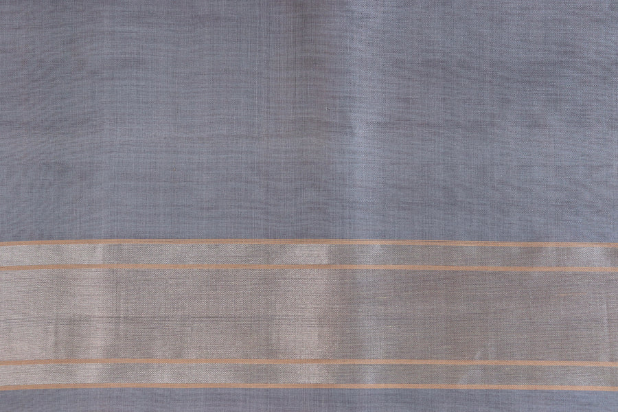 Grey With Yellow Flowers Pure Kora Silk Handloom Banarasi Saree