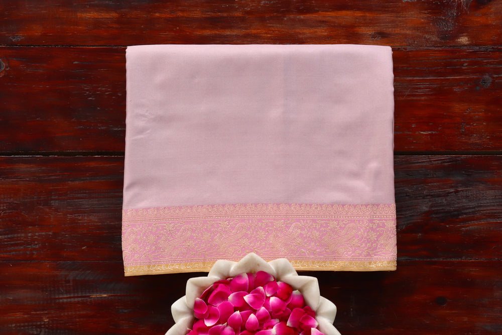 Pink handloom Banarsi saree in Satin silk