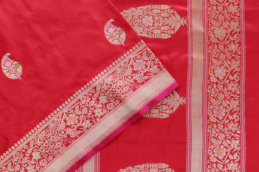 Red Kairy Pure Silk Handloom Banarasi Saree