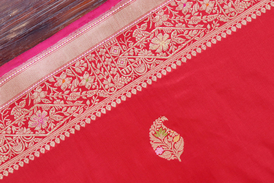 Red Kairy Pure Silk Handloom Banarasi Saree
