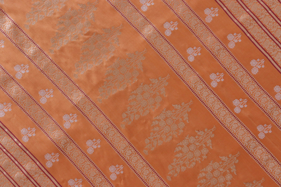 Coral Orange Kadhua Motif Pure Silk Banarasi Saree | Stuti Weaves