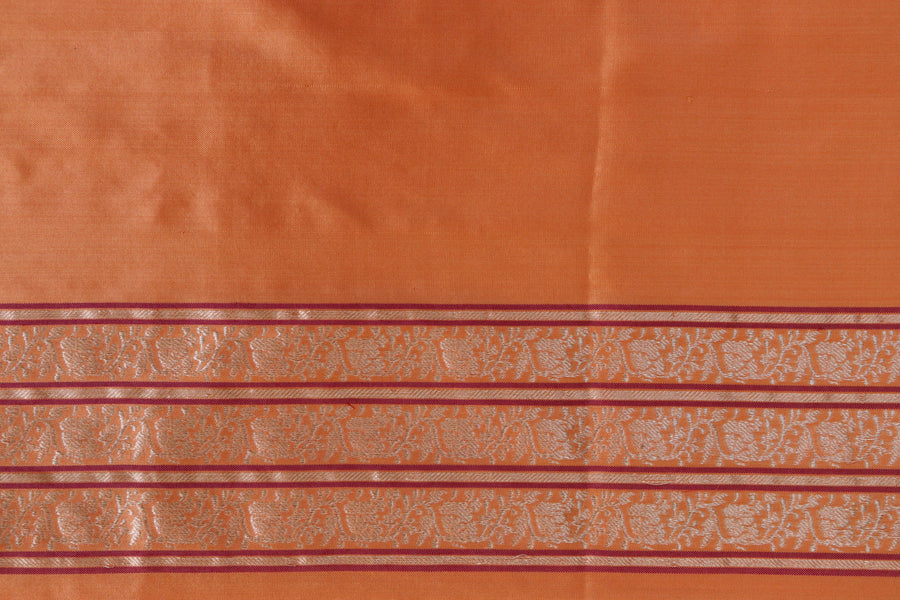Coral Orange Kadhua Motif Pure Silk Banarasi Saree | Stuti Weaves