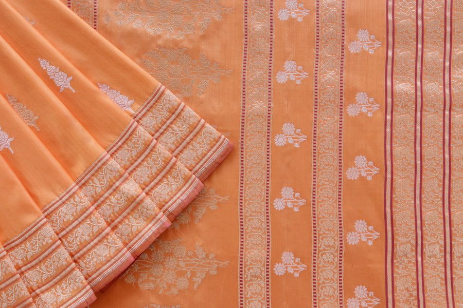 Coral Orange Kadhua Motif Pure Silk Banarasi Saree | Stuti Weaves