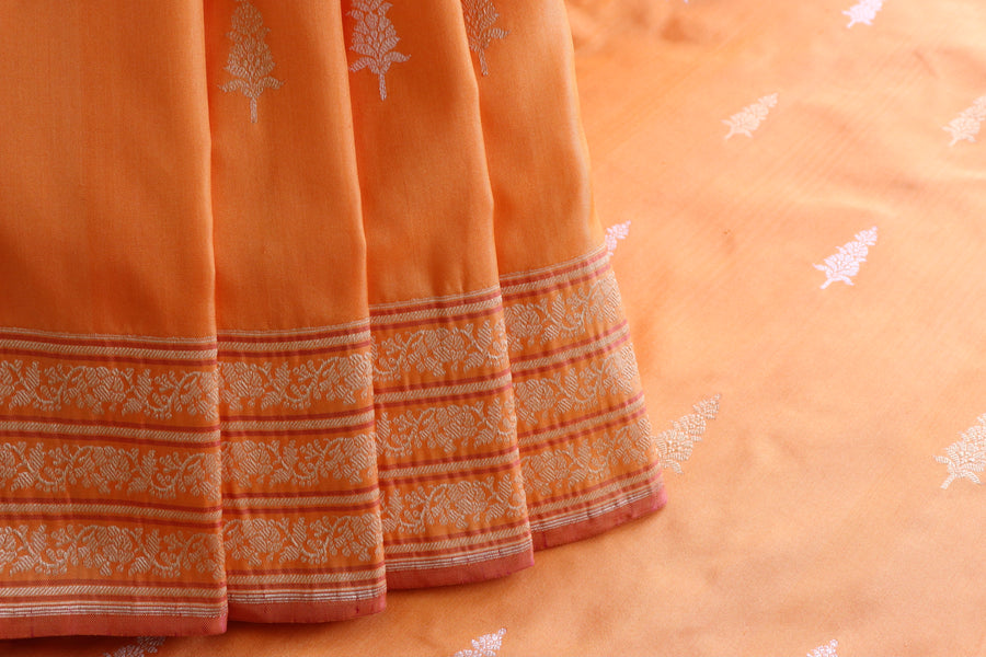 Coral Orange Kadhua Motif Pure Silk Banarasi Saree | Stuti Weaves