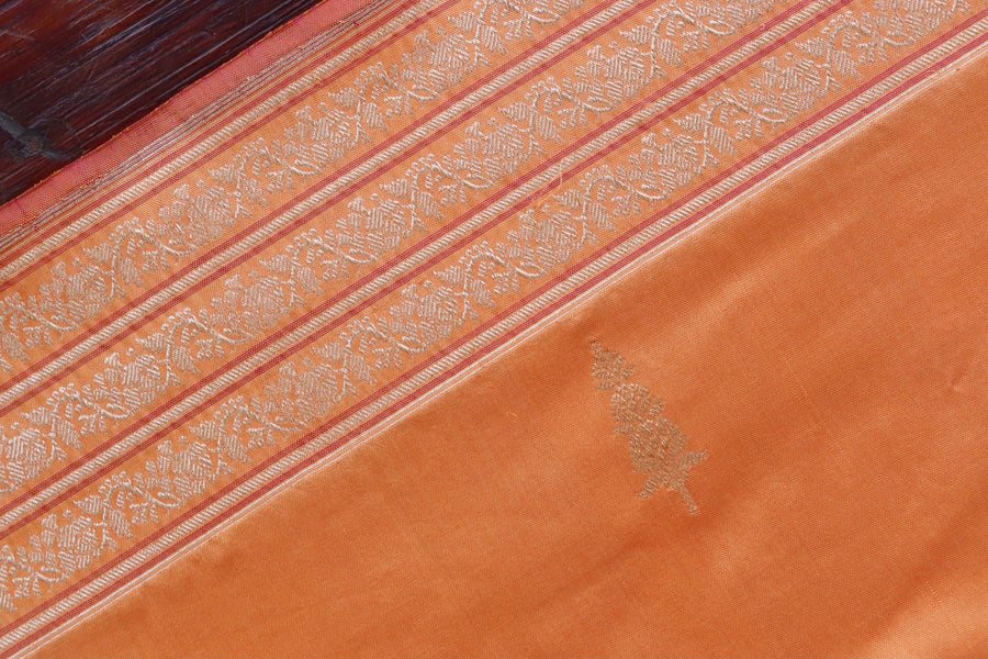 Coral Orange Kadhua Motif Pure Silk Banarasi Saree | Stuti Weaves