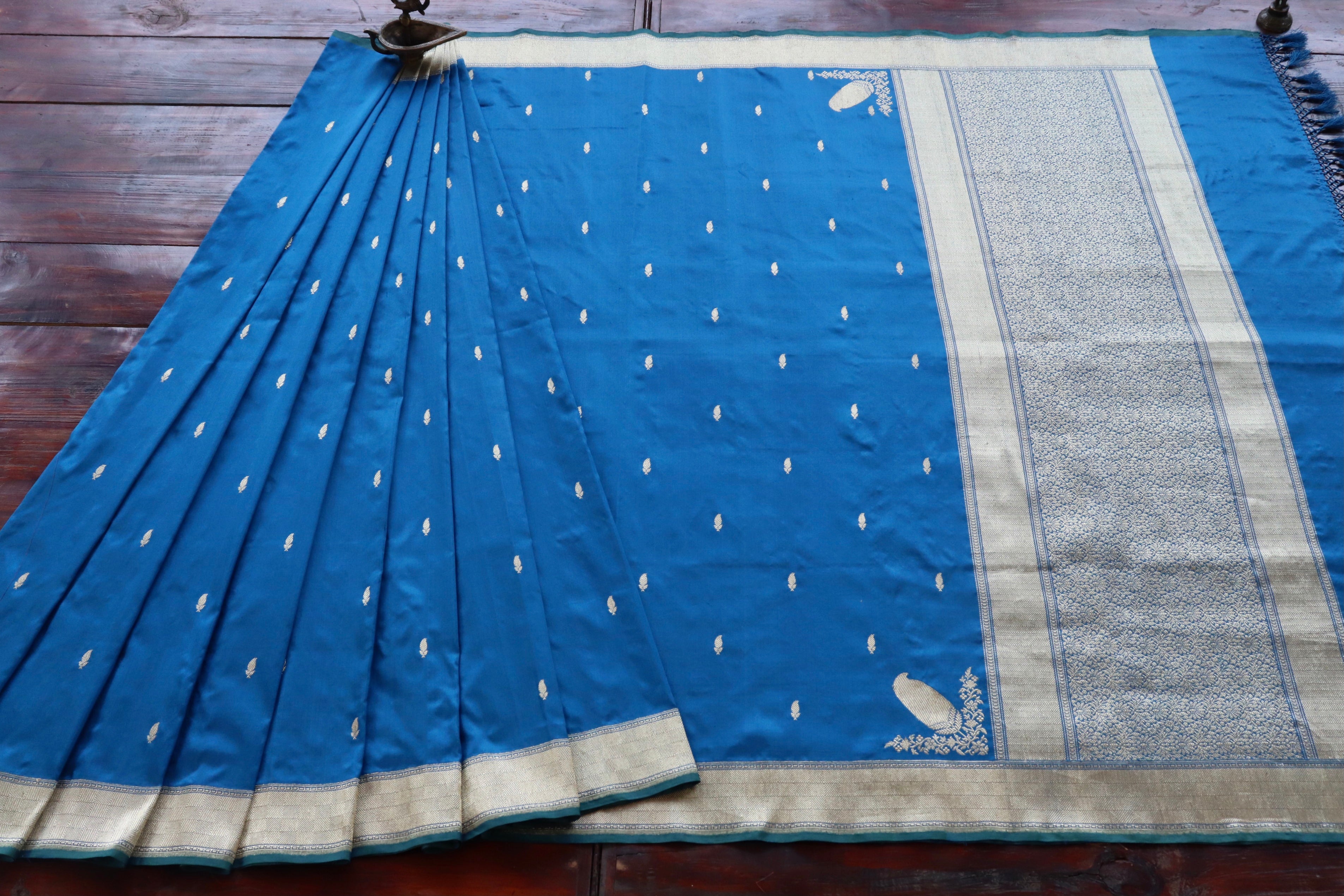 Blue Kairy Kuniya Pure Silk Handloom Banarasi Saree