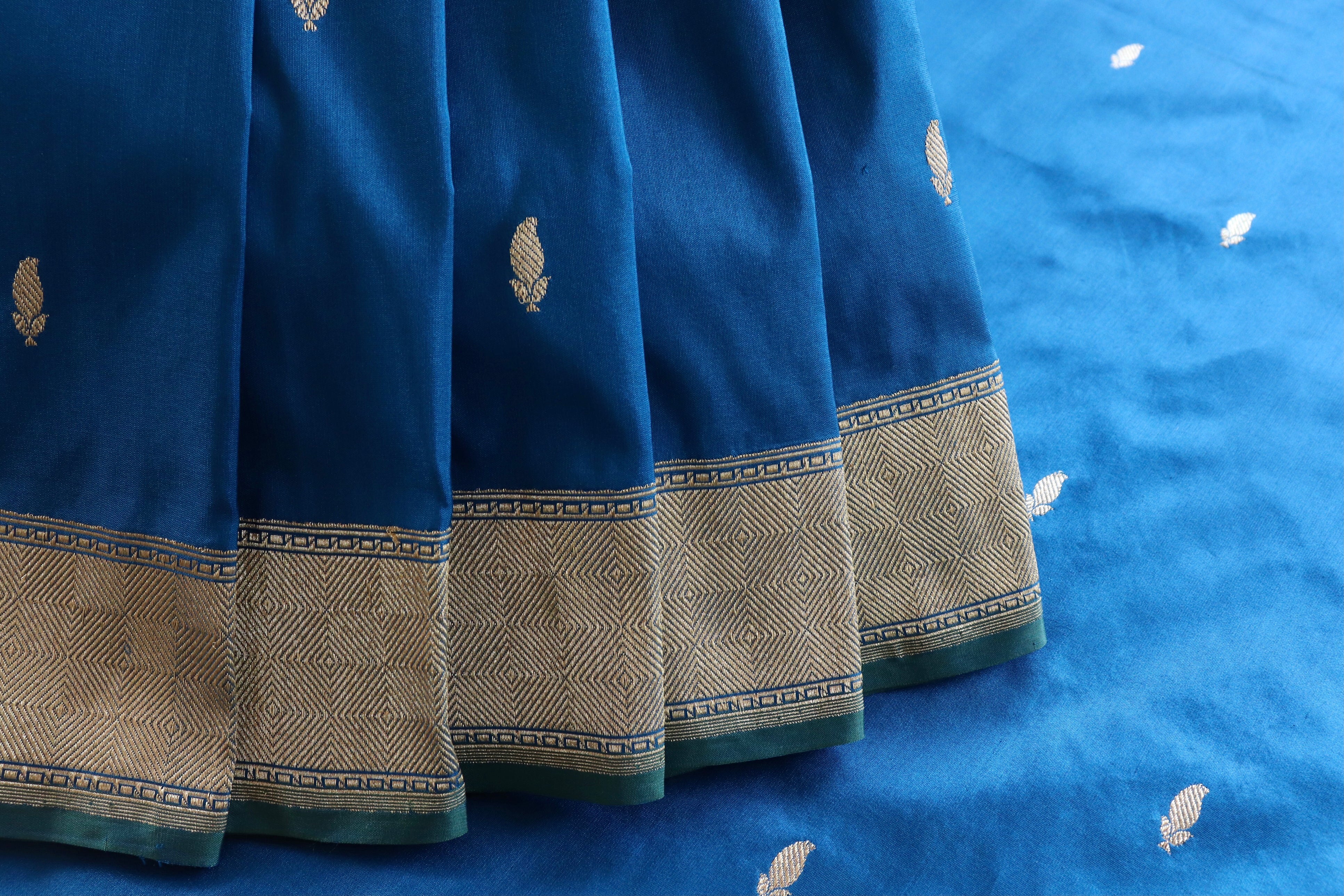 Blue Kairy Kuniya Pure Silk Handloom Banarasi Saree