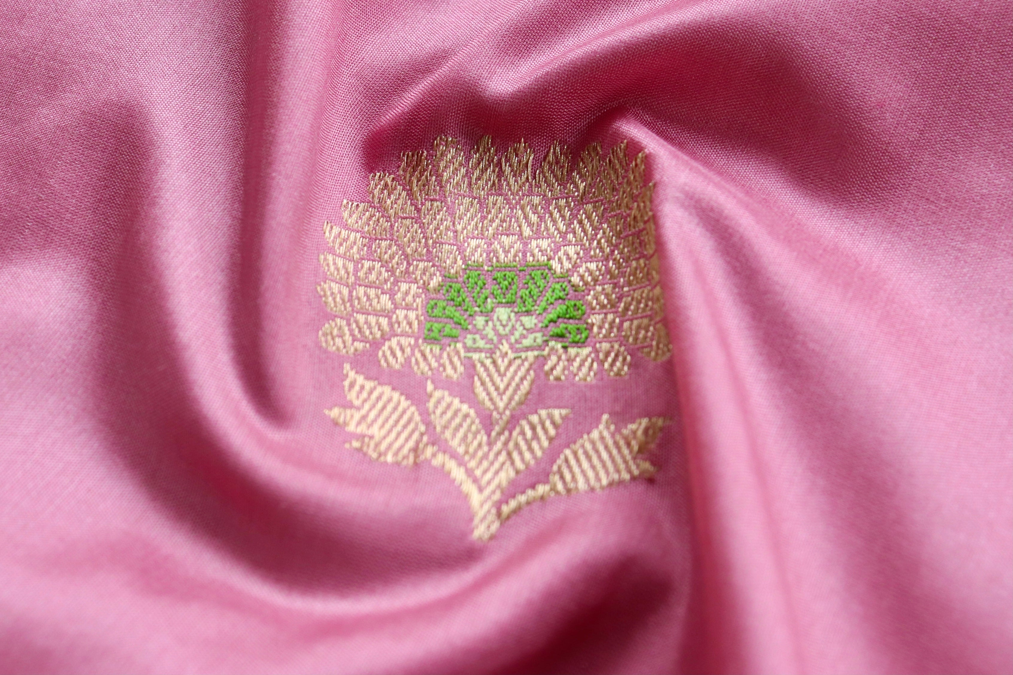 Pink Genda Motif Pure Silk Handloom Banarasi Saree