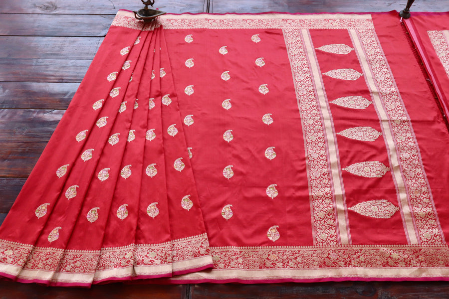Red Kairy Pure Silk Handloom Banarasi Saree