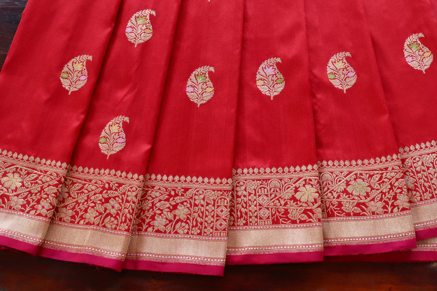 Red Kairy Pure Silk Handloom Banarasi Saree