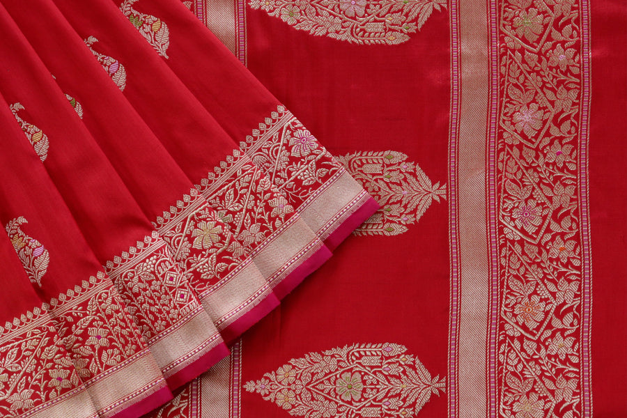 Red Kairy Pure Silk Handloom Banarasi Saree