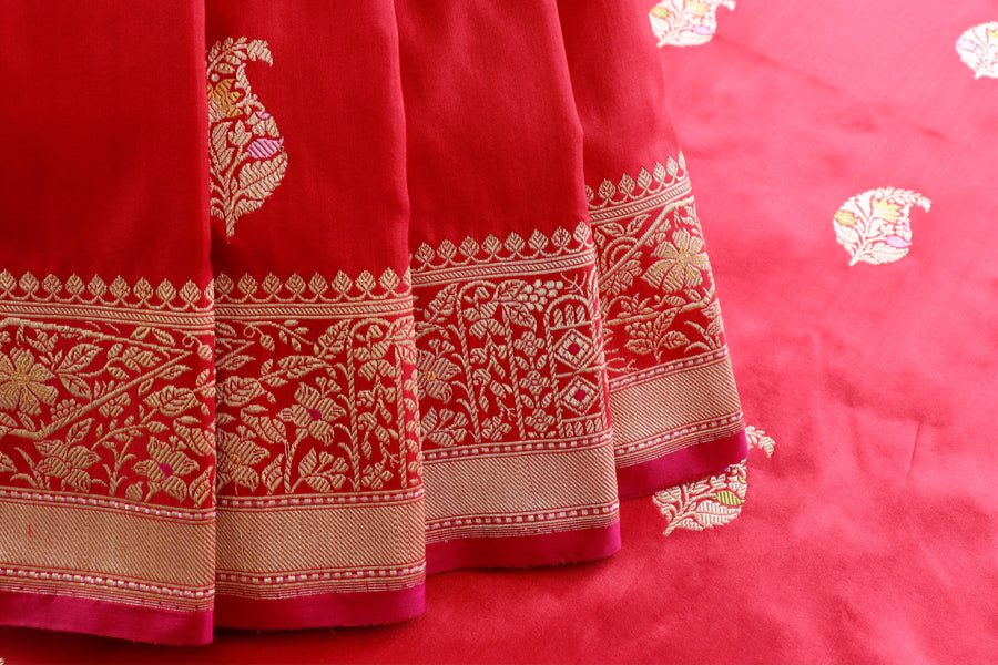 Red Kairy Pure Silk Handloom Banarasi Saree