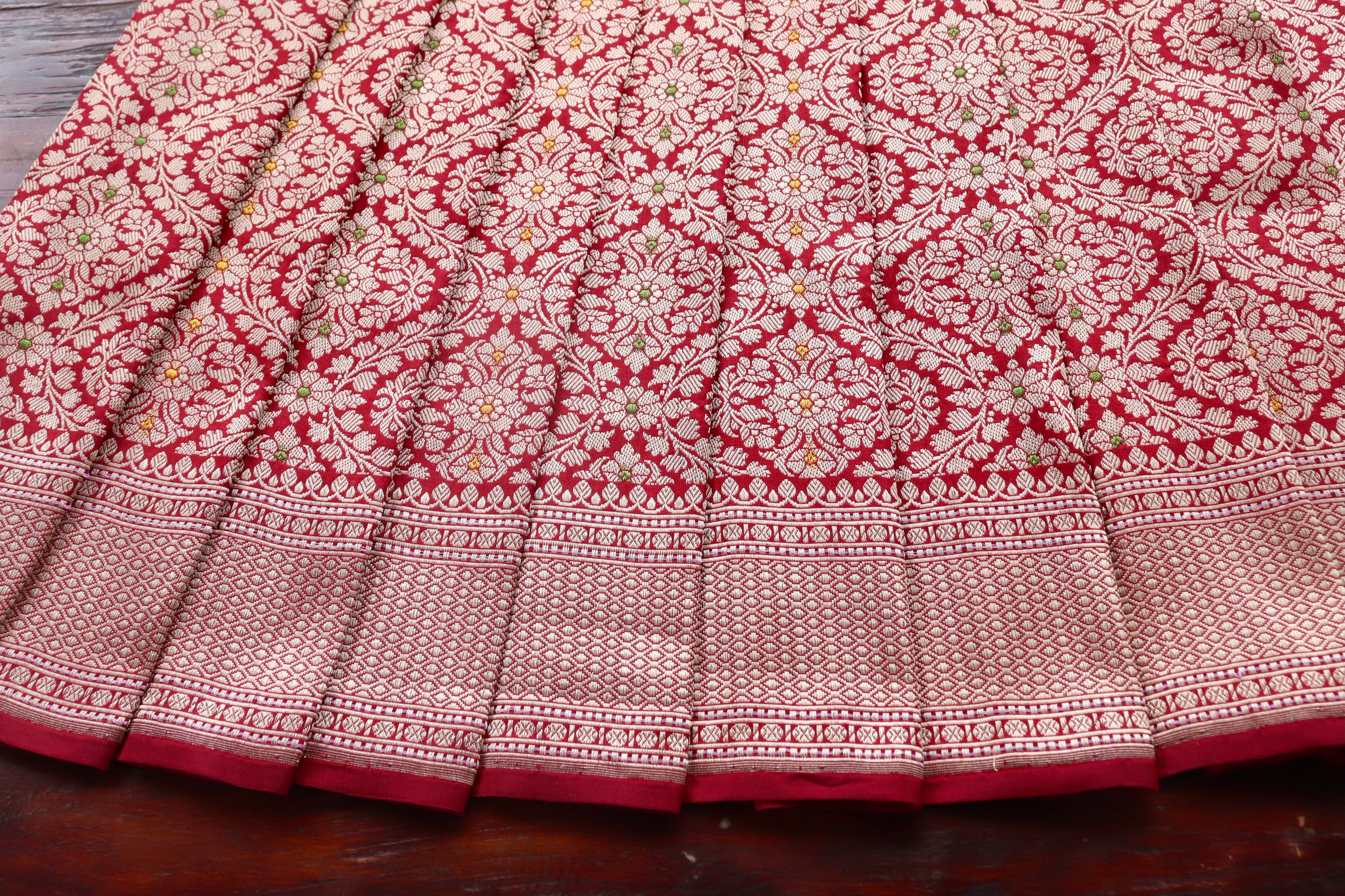 Maroon Meenadar Tanchoi Pure Silk Handloom Banarasi Saree