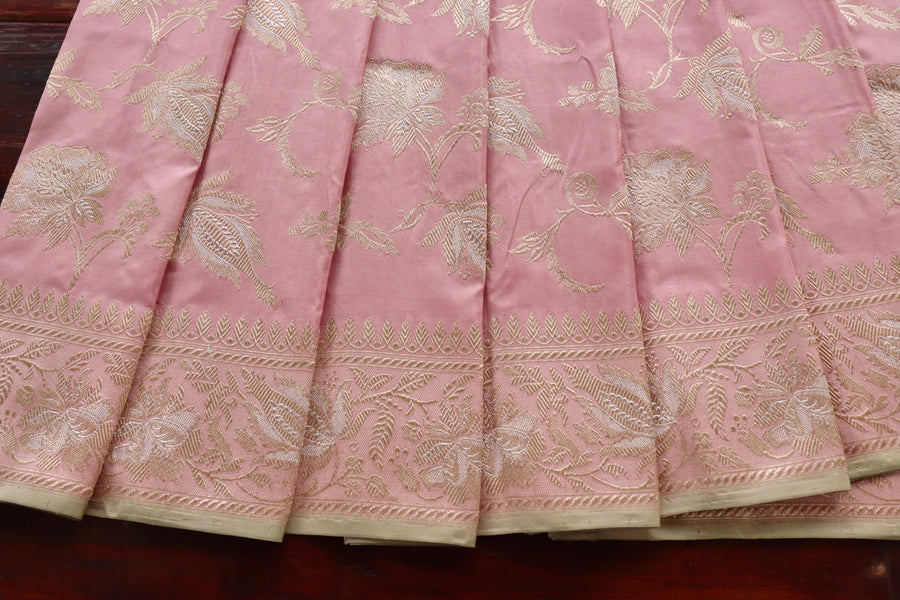 Soft Pink Chinar Jangla Pure Silk Banarasi Saree | Stuti Weaves