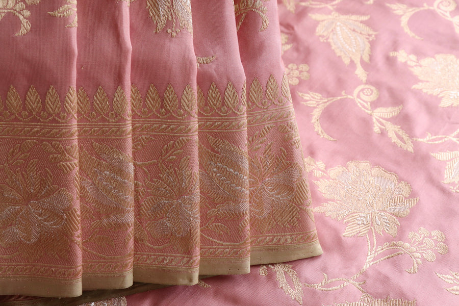 Soft Pink Chinar Jangla Pure Silk Banarasi Saree | Stuti Weaves