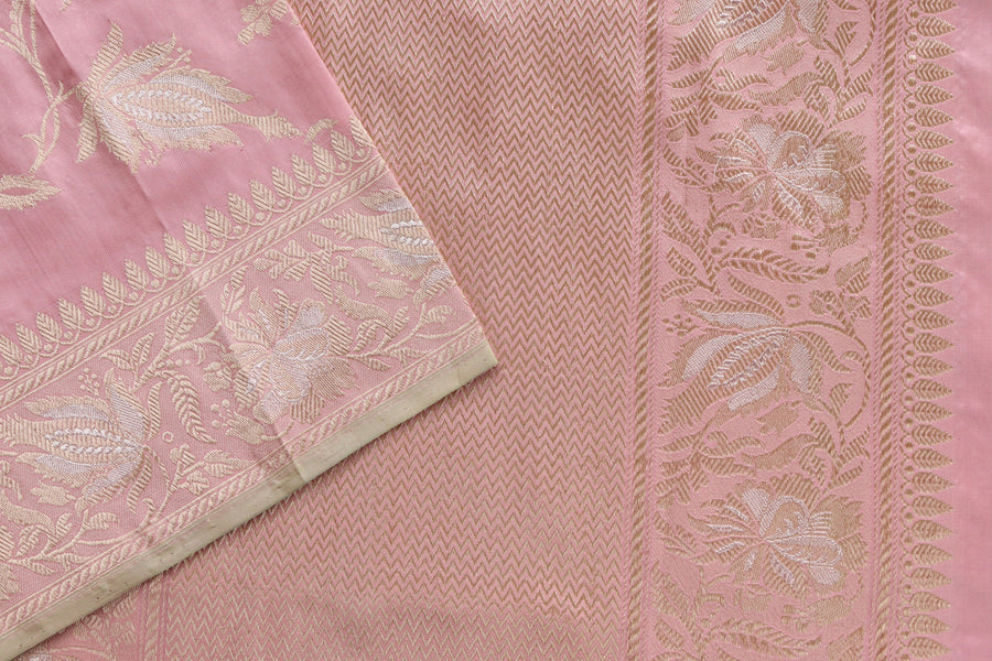 Soft Pink Chinar Jangla Pure Silk Banarasi Saree | Stuti Weaves