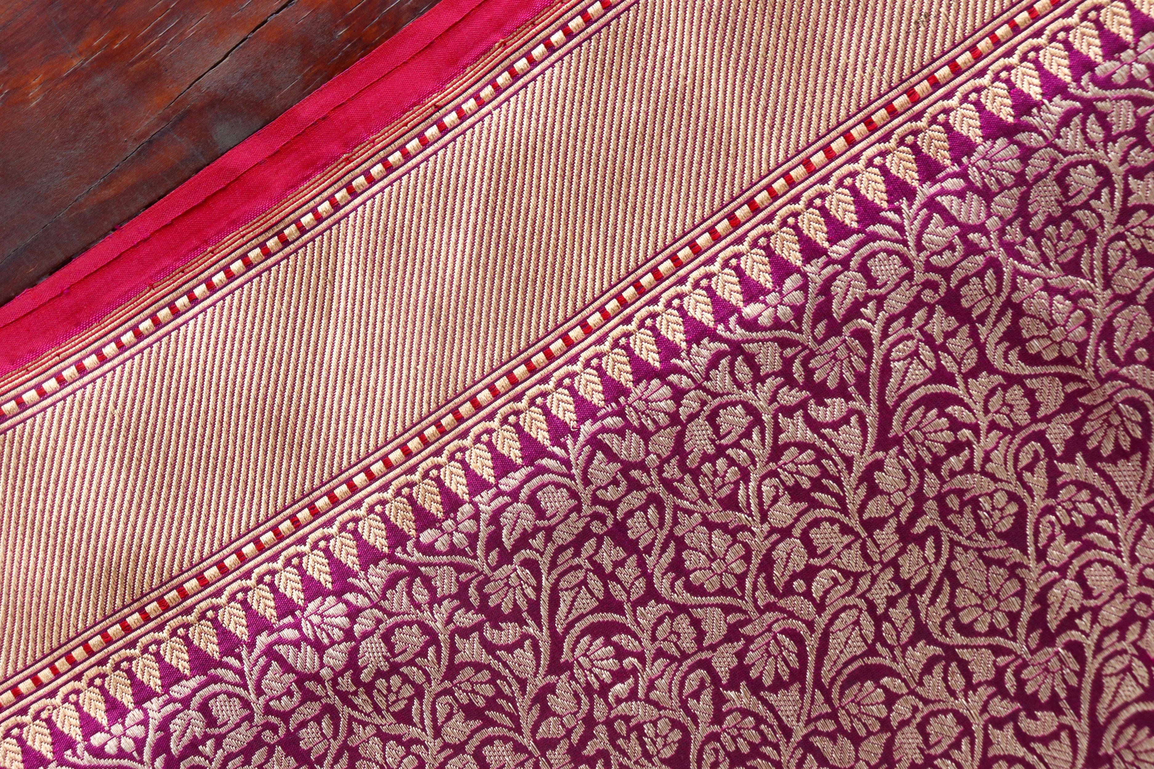 Plum Handwoven Zari Tanchoi Silk Saree