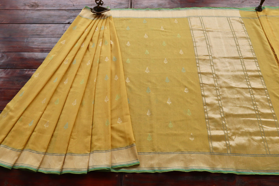 Yellow Cotton Kadhua Motif Banarasi Handloom Saree