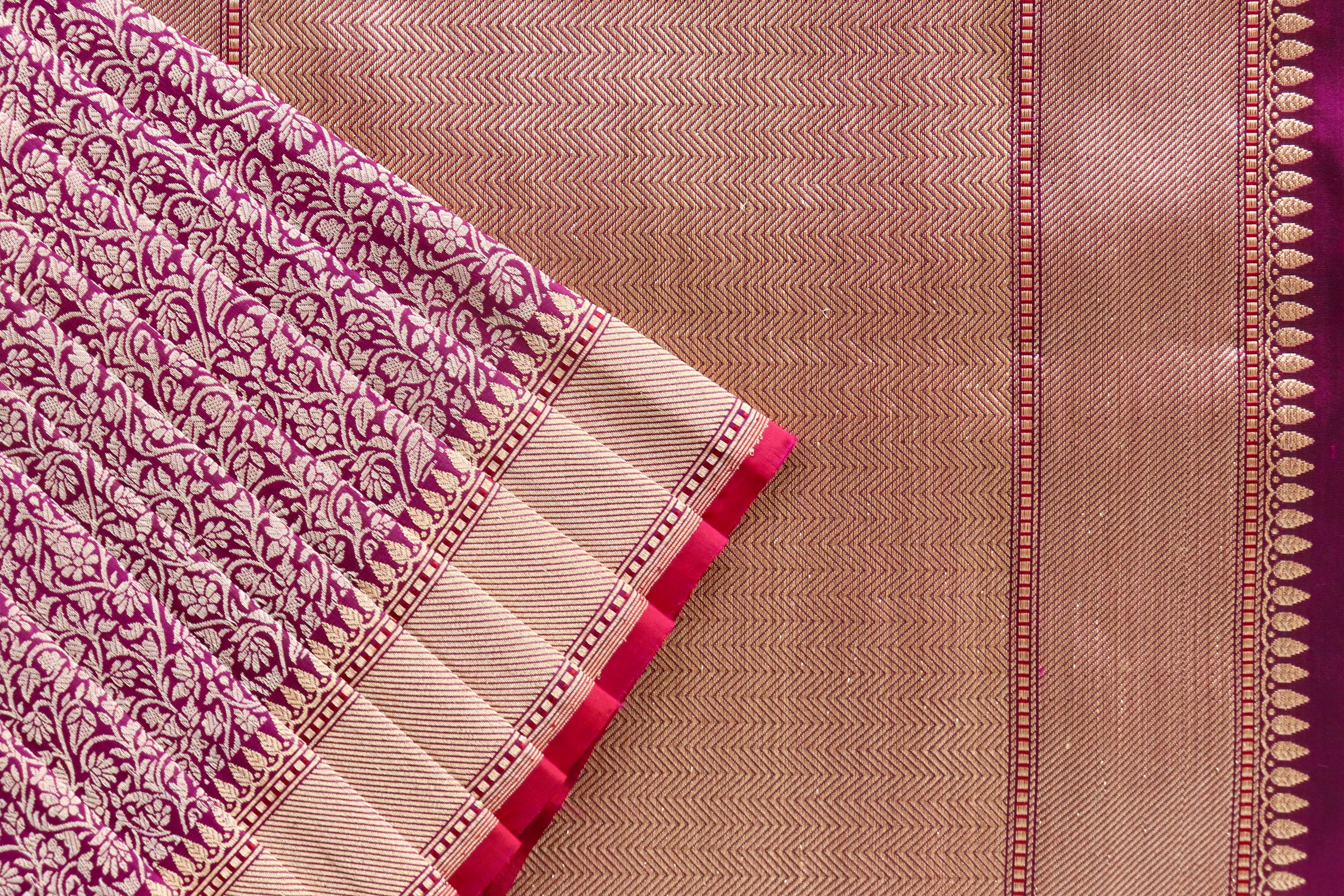 Plum Handwoven Zari Tanchoi Silk Saree