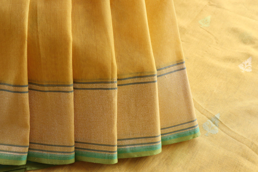 Yellow Cotton Kadhua Motif Banarasi Handloom Saree