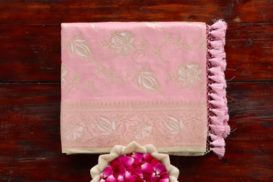Soft Pink handloom Banarsi saree with jangla motifs in pure silk