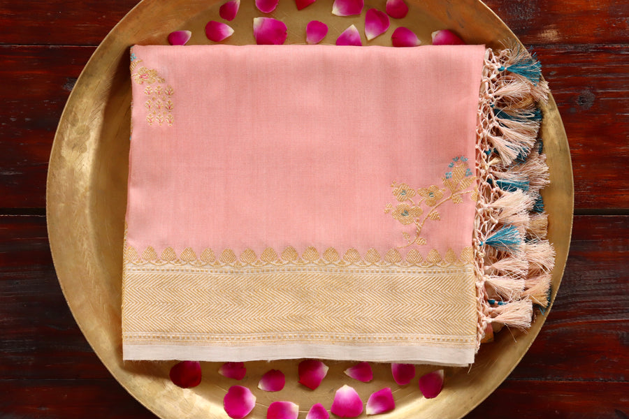 Peach Kadhua Meenadar Munga Silk Handloom Saree