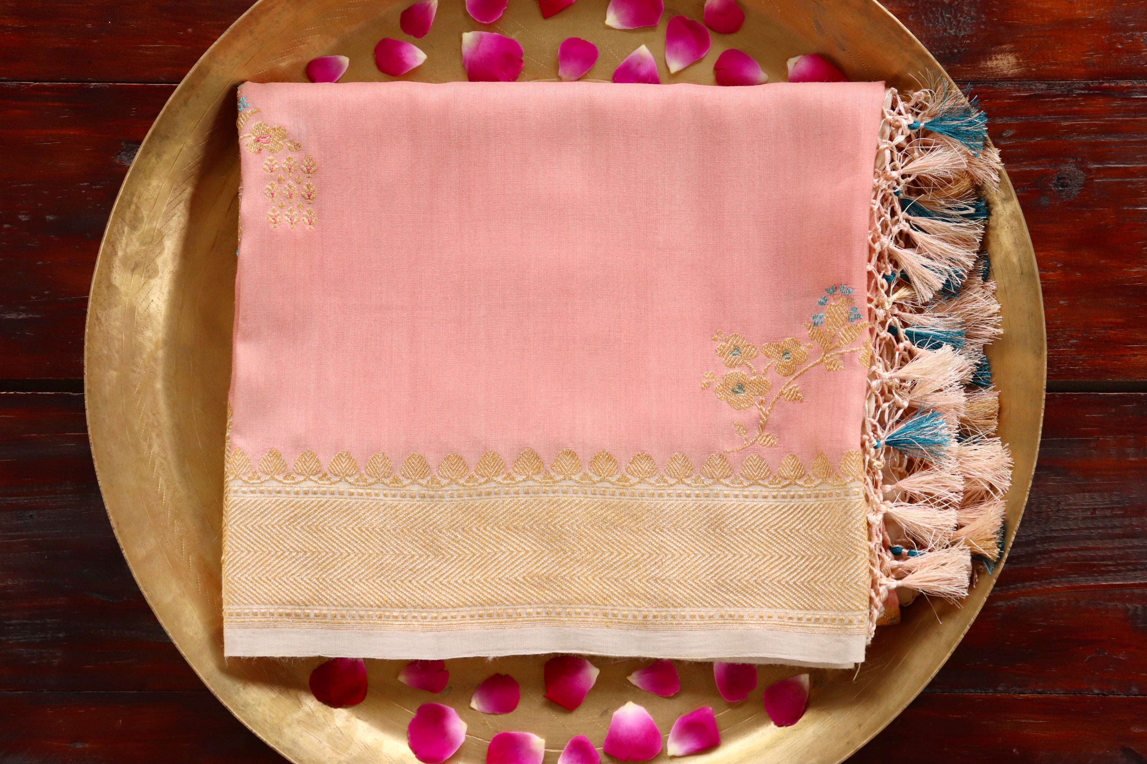 Peach Kadhua Meenadar Munga Silk Handloom Saree
