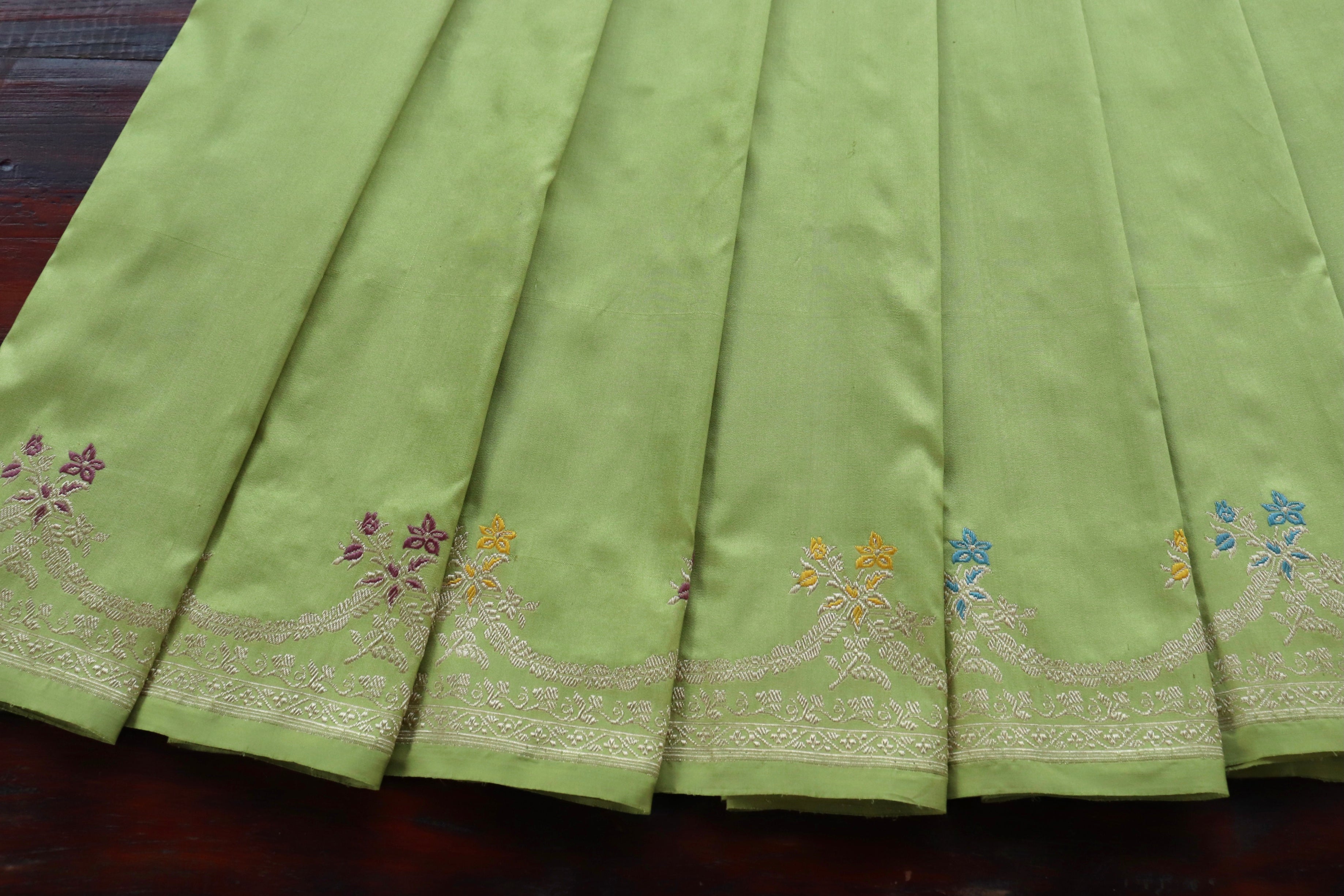 Lime Green Meenadar Kadhua Banarasi Handwoven Silk Sarees