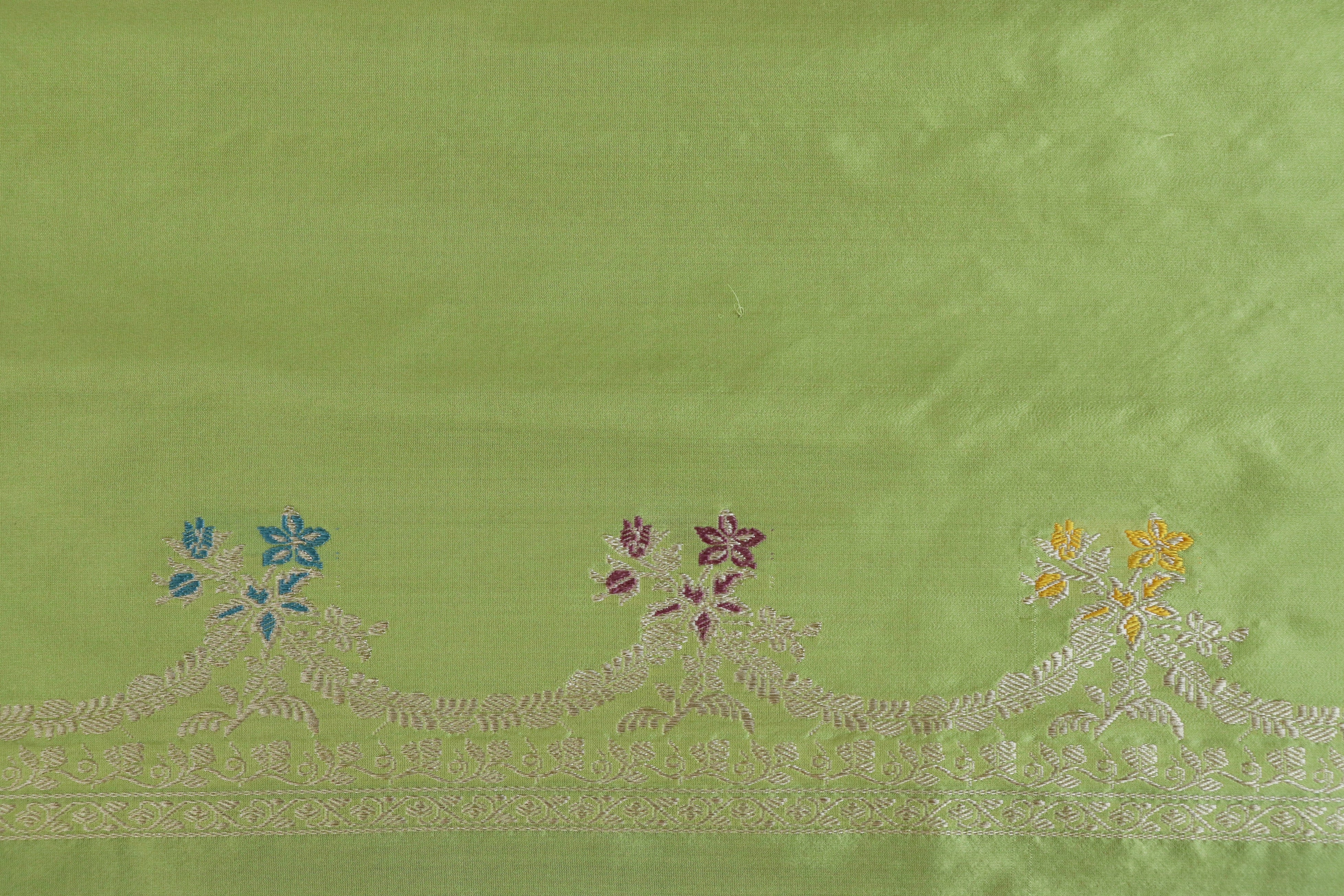 Lime Green Meenadar Kadhua Banarasi Handwoven Silk Sarees