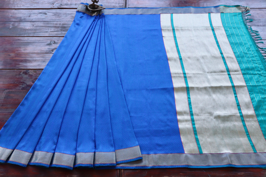 Blue Do Rukhi Resham Handwoven Banarasi Tanchoi Silk Saree