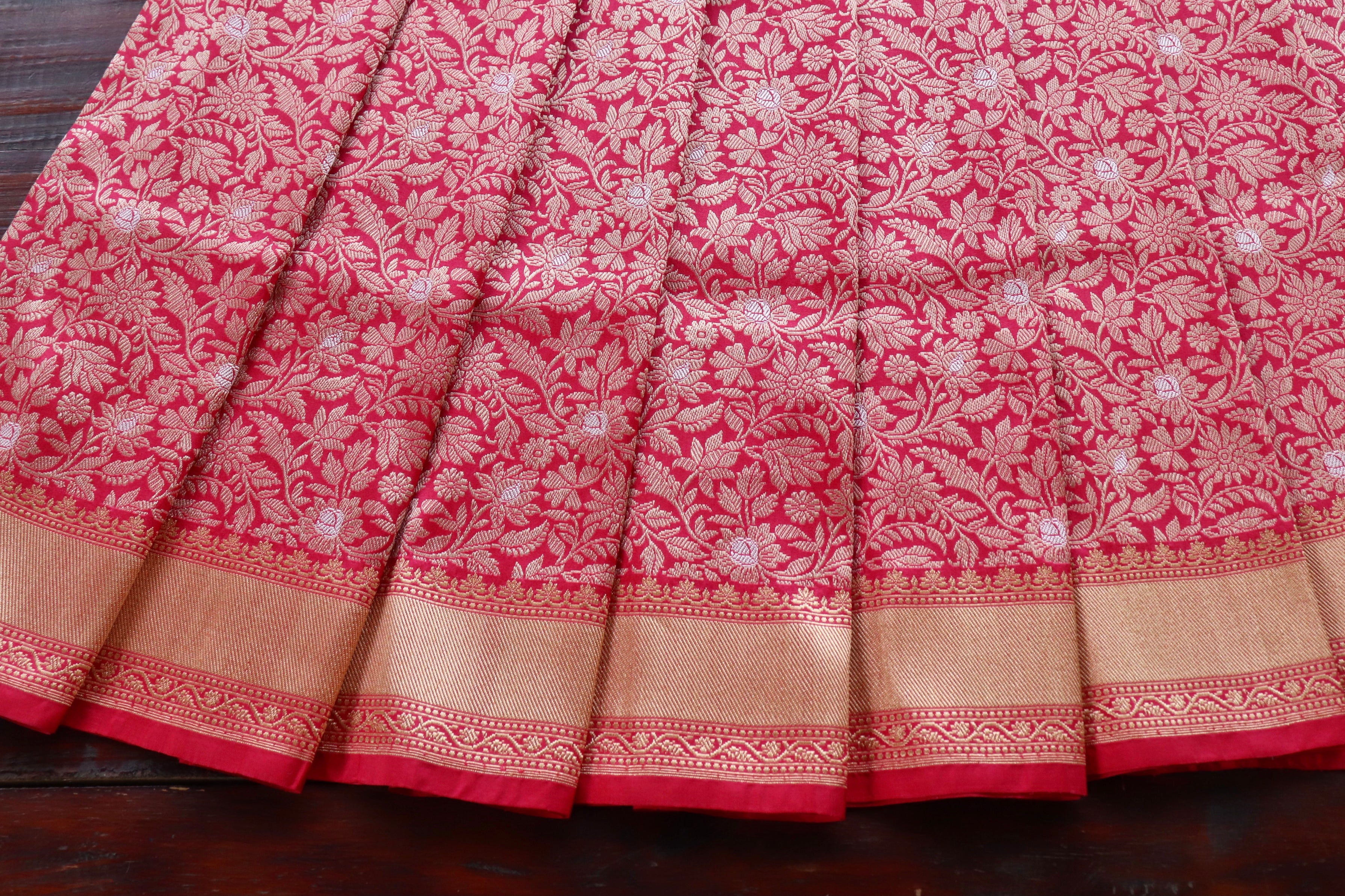 Bright Pink Handwoven Banarasi Tanchoi Silk Saree