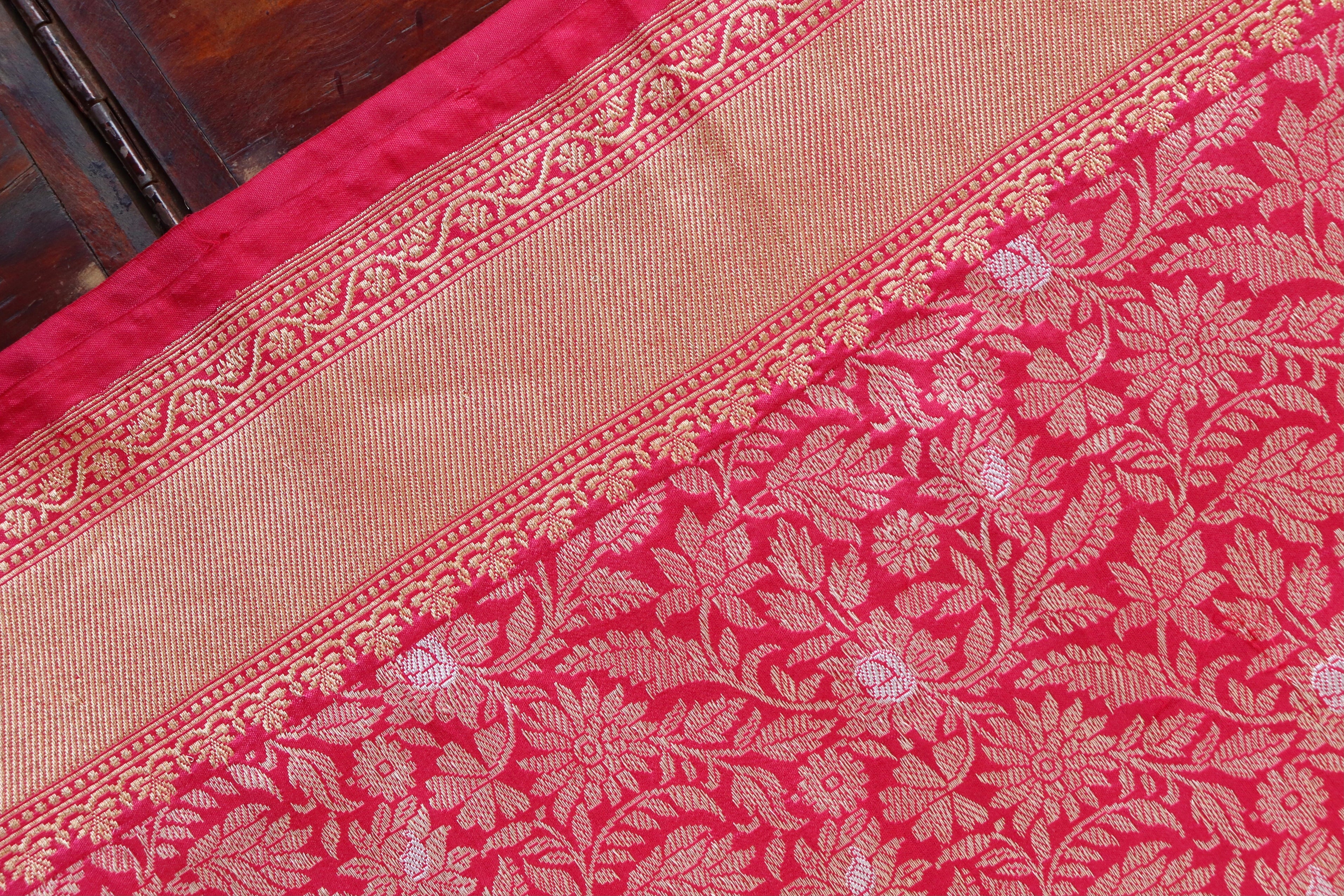 Bright Pink Handwoven Banarasi Tanchoi Silk Saree