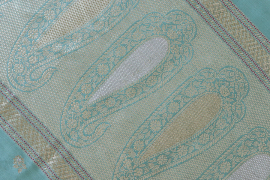 Sky Blue Kadhua Motif Pure Silk Handloom Banarasi Saree