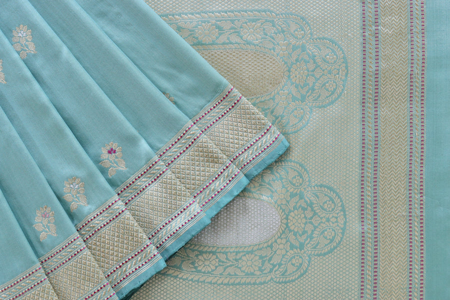 Sky Blue Kadhua Motif Pure Silk Handloom Banarasi Saree