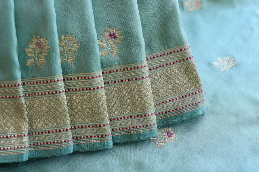 Sky Blue Kadhua Motif Pure Silk Handloom Banarasi Saree