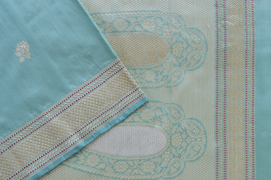 Sky Blue Kadhua Motif Pure Silk Handloom Banarasi Saree