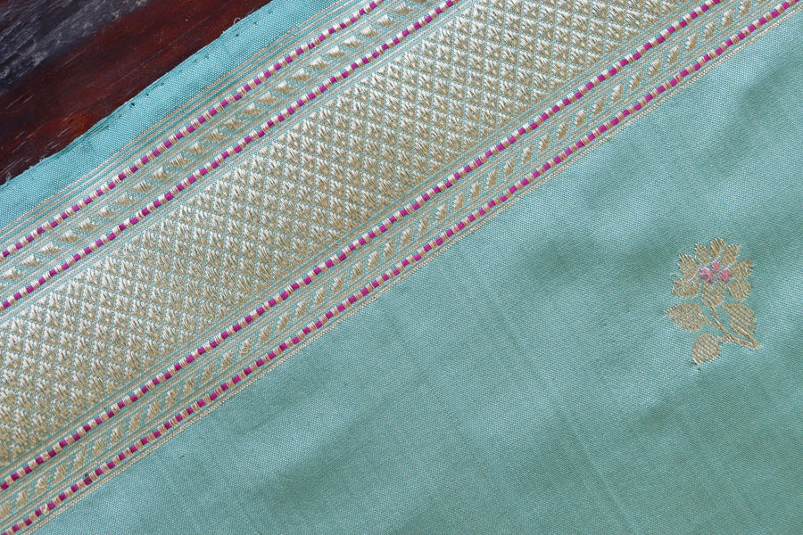 Sky Blue Kadhua Motif Pure Silk Handloom Banarasi Saree