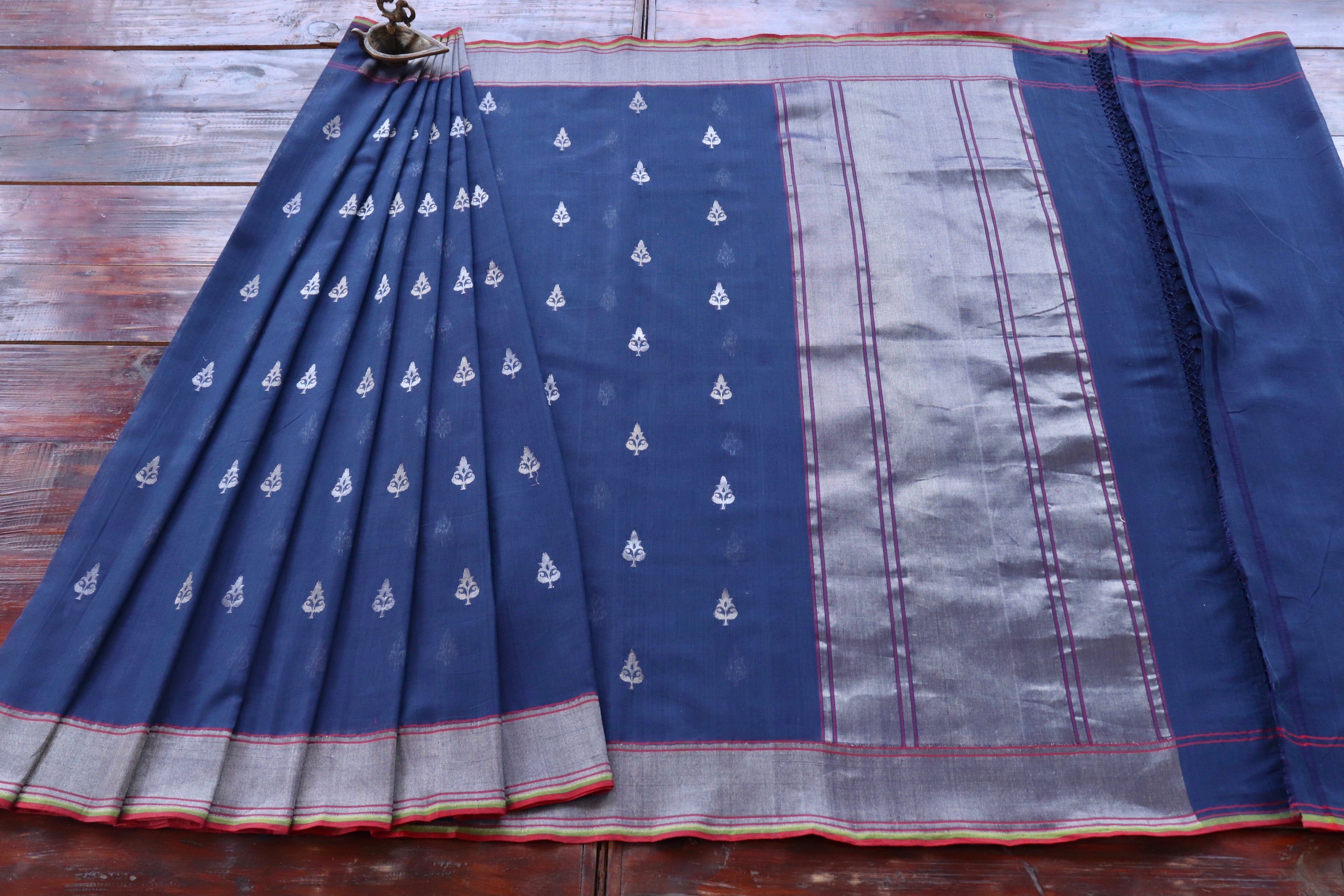 Blue Cotton Kadhua Motif Banarasi Handloom Saree