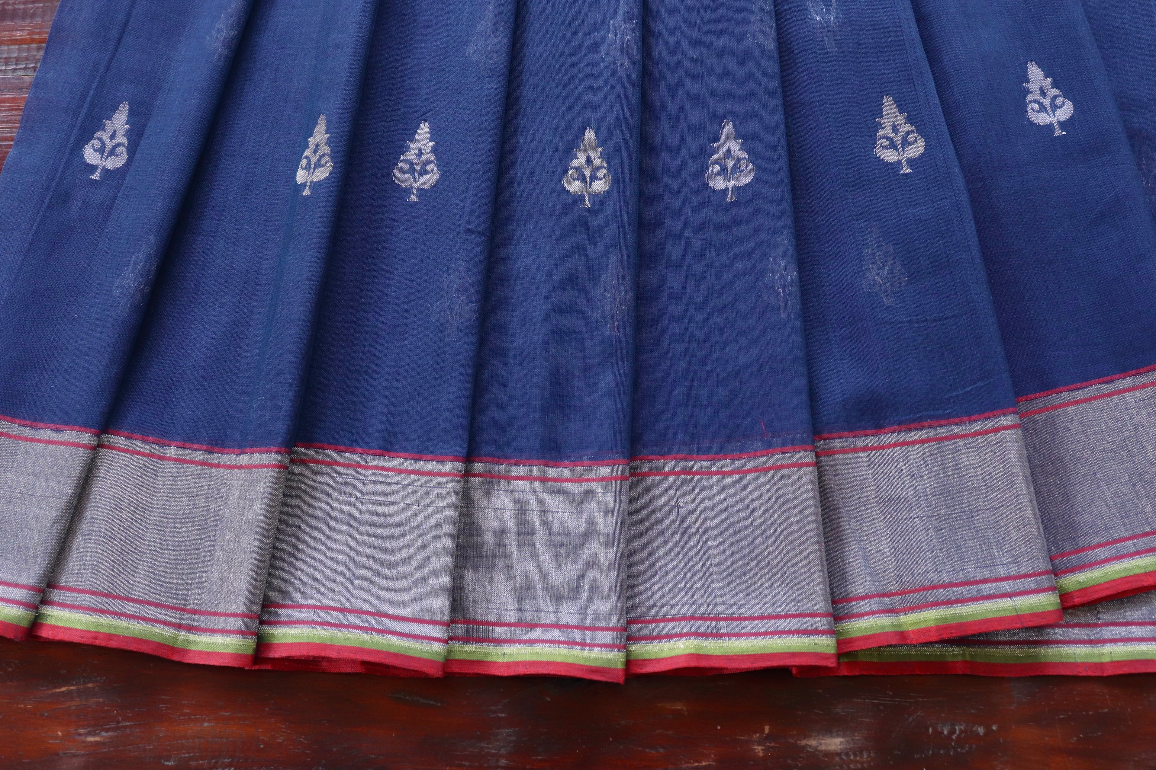 Blue Cotton Kadhua Motif Banarasi Handloom Saree