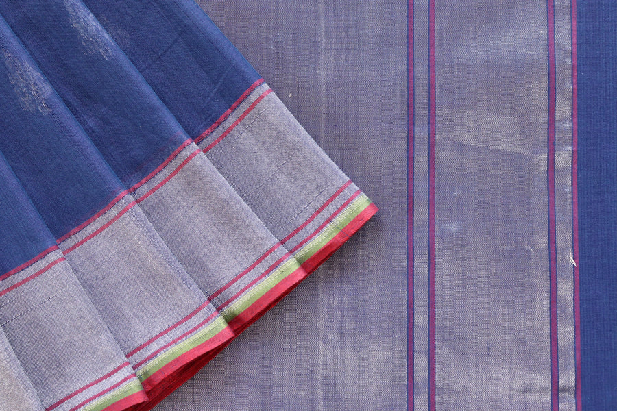 Blue Cotton Kadhua Motif Banarasi Handloom Saree