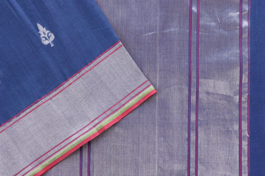 Blue Cotton Kadhua Motif Banarasi Handloom Saree