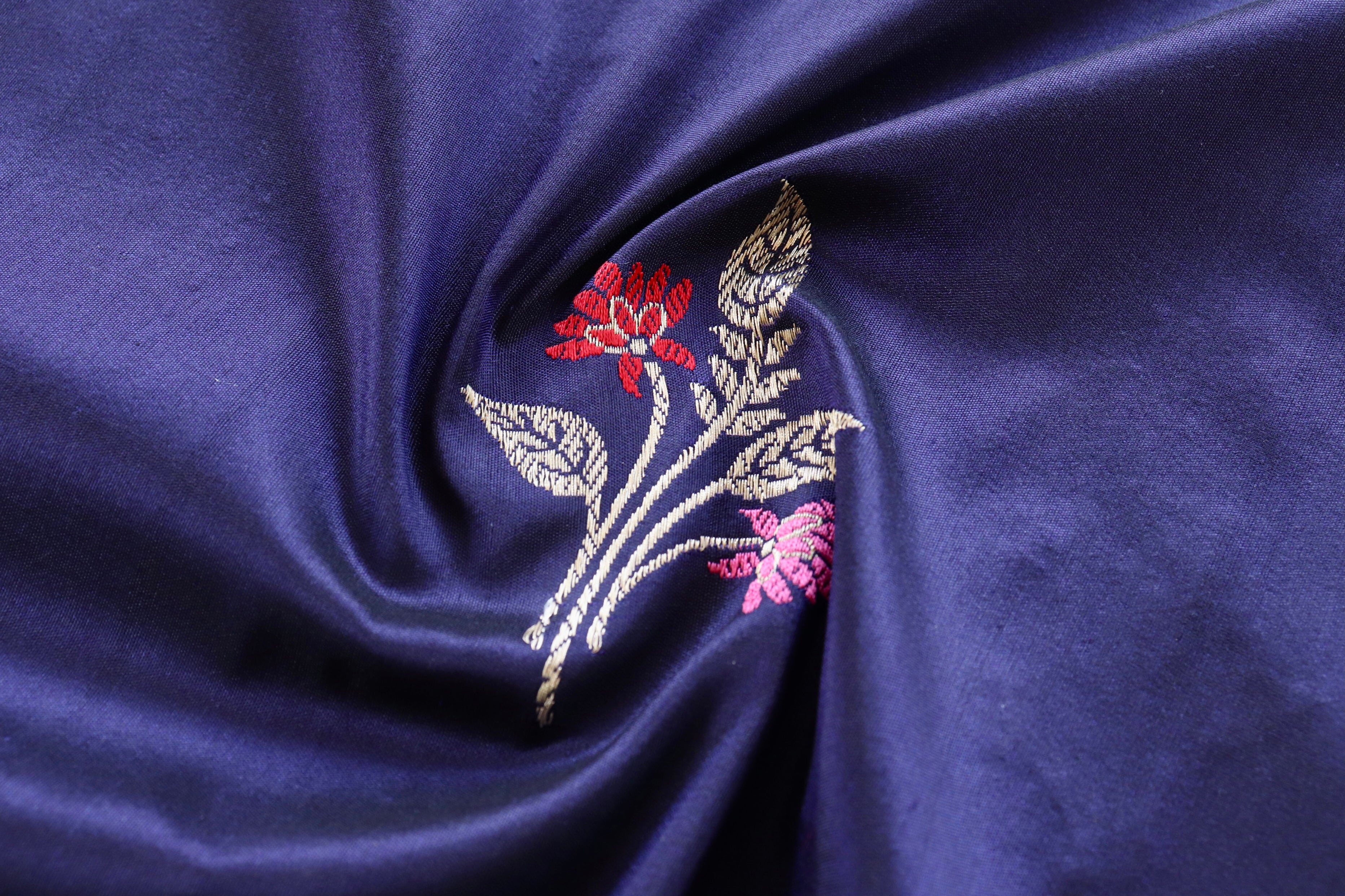 Navy Blue Leaf Motif Pure Silk Handloom Banarasi Dupatta