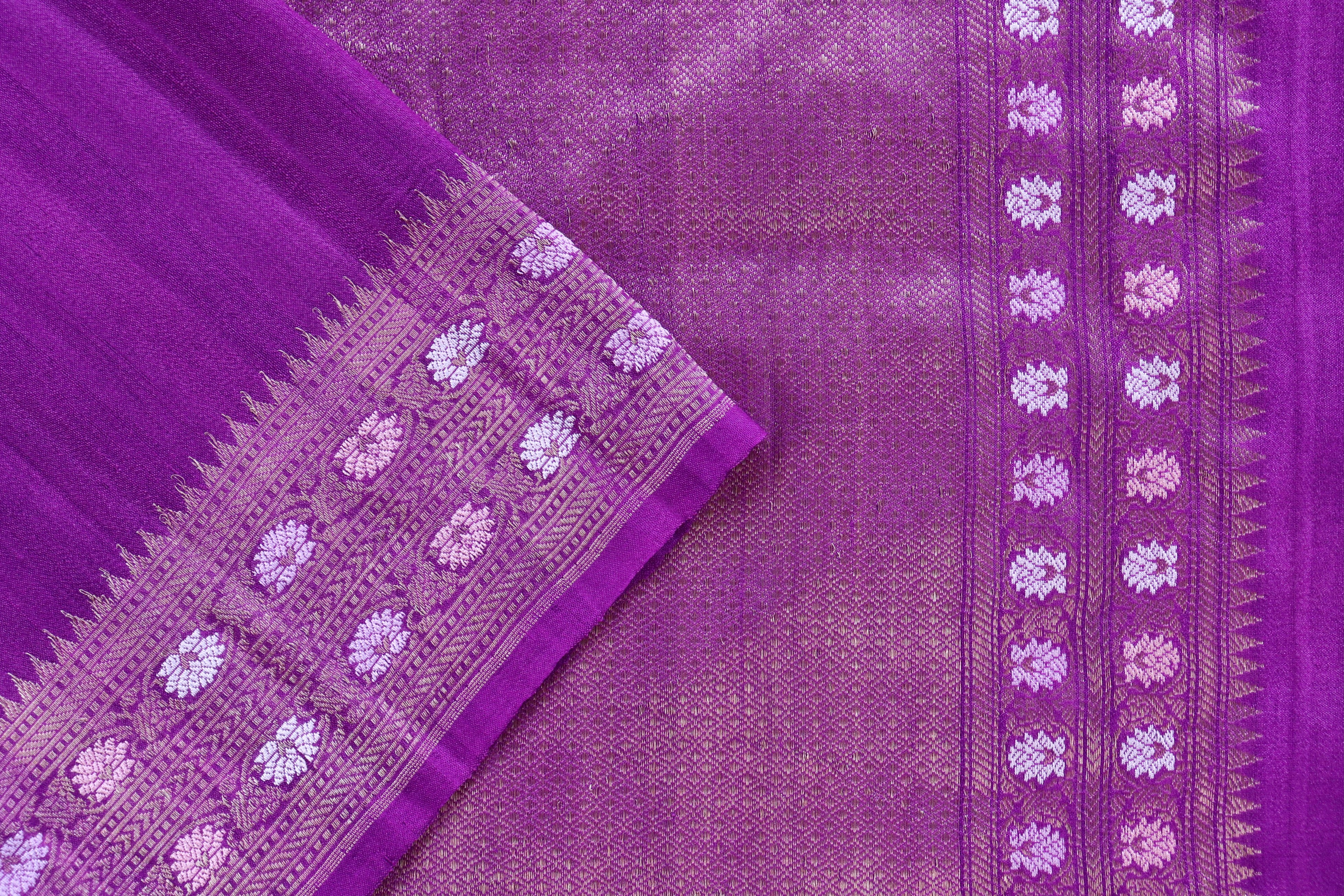 Purple Green Guldasta Motif Handwoven Tussar Silk Saree