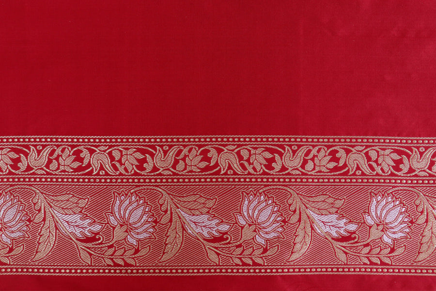 Classic Red Pure Silk Handloom Banarasi Phool Jangla Saree