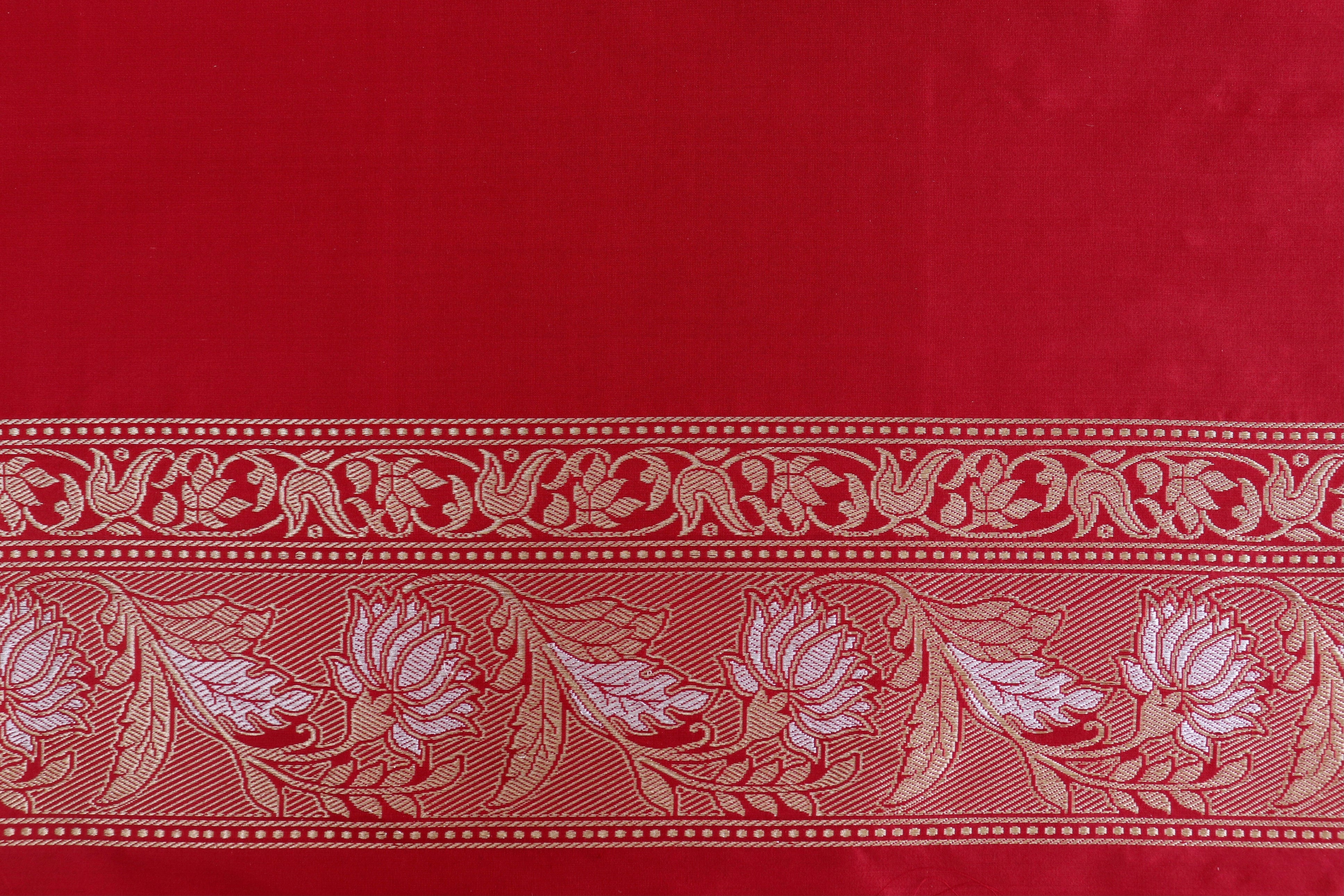 Classic Red Pure Silk Handloom Banarasi Phool Jangla Saree