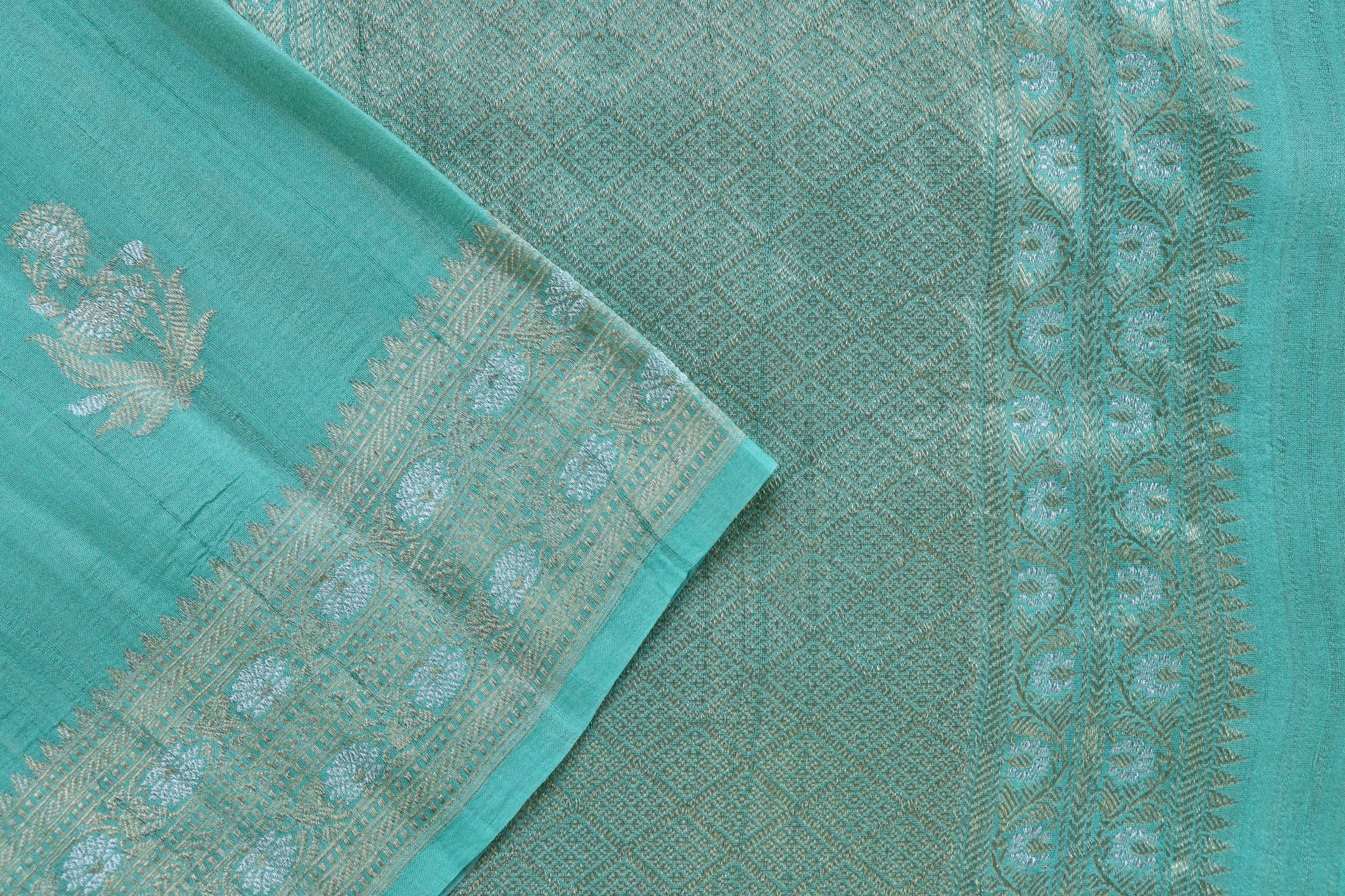 Sea Green Guldasta Motif Handwoven Tussar Silk Saree